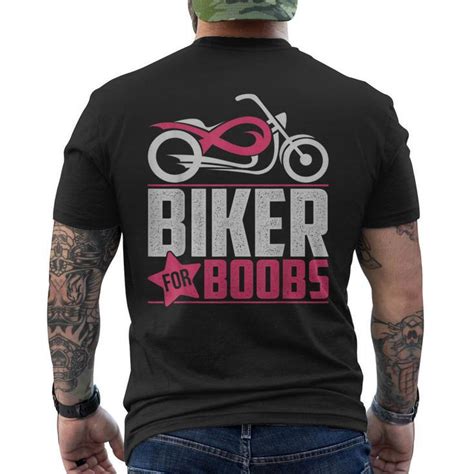 Biker For Boobs Against Breast Cancer Motorcycle Mens Back Print T