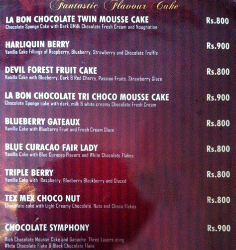 Menu At La Bon Chocolate Chennai Workers Estate