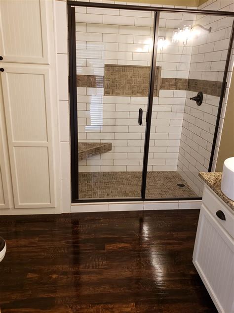 Contemporary Bathroom - Brown Flooring with Rustic Details