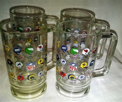 Vintage S Glass Nfl Glass Mugs Set Of Football Helmet Beer Stein