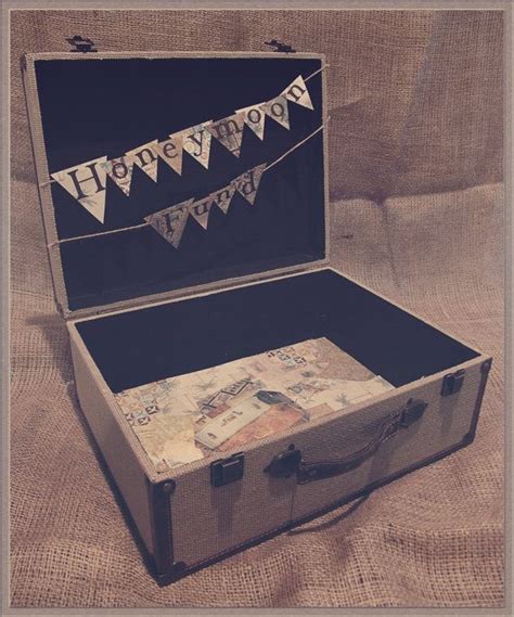 Honeymoon Fund Burlap Suitcase Wedding Reception Gift Table Card