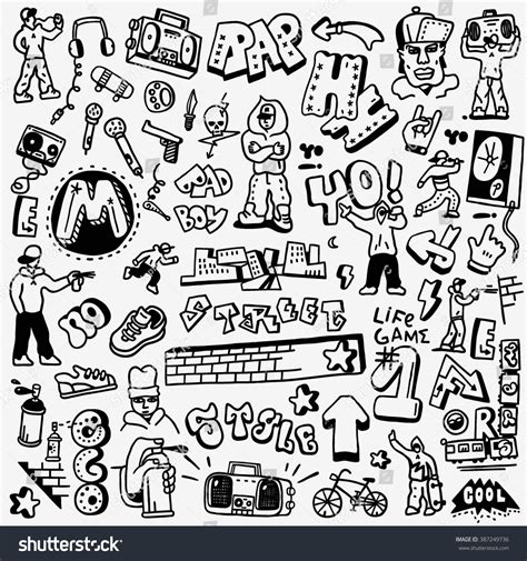 Rap Hip Hop Graffiti Doodles Set Stock Vector Royalty Free