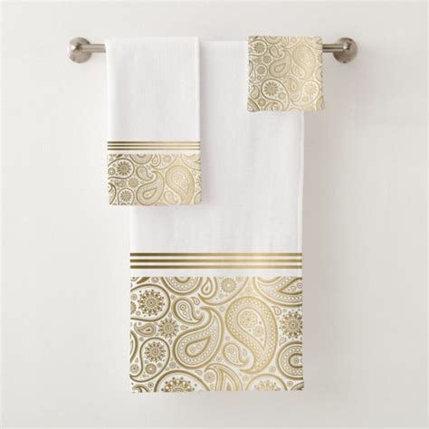 Elegant Gold Paisley Pattern Bath Towel Set Zazzle In