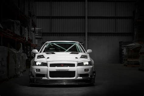 White Vehicle White Nissan Gt R Skyline R34 Dark Warehouse Hd Wallpaper Wallpaperbetter