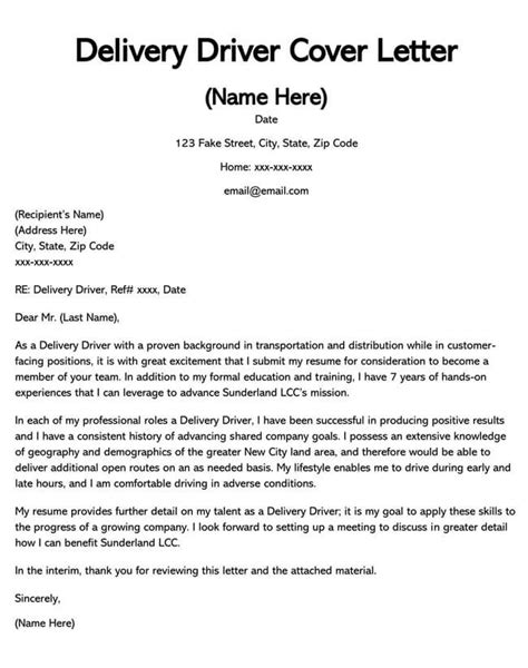 Driving Application Letter Sample