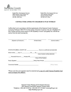 Fillable Online Contractors Affidavit Disabled Us War Veteran I