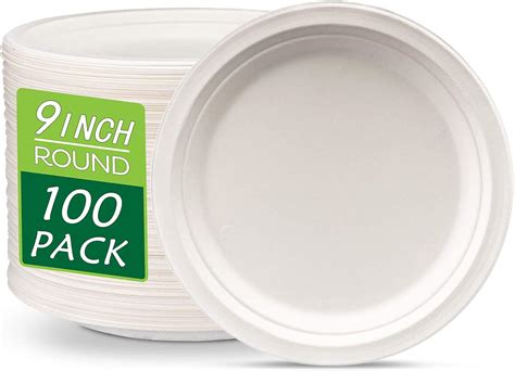 JEBBLAS Lot De 100 Assiettes Jetables En Carton Blanc Bagasse De Canne