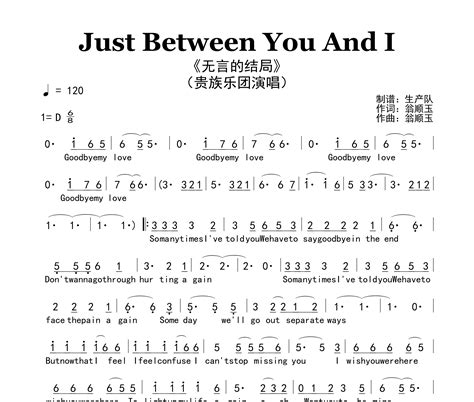 Just Between You And I（无言的结局）简谱d调生产队编配贵族乐团