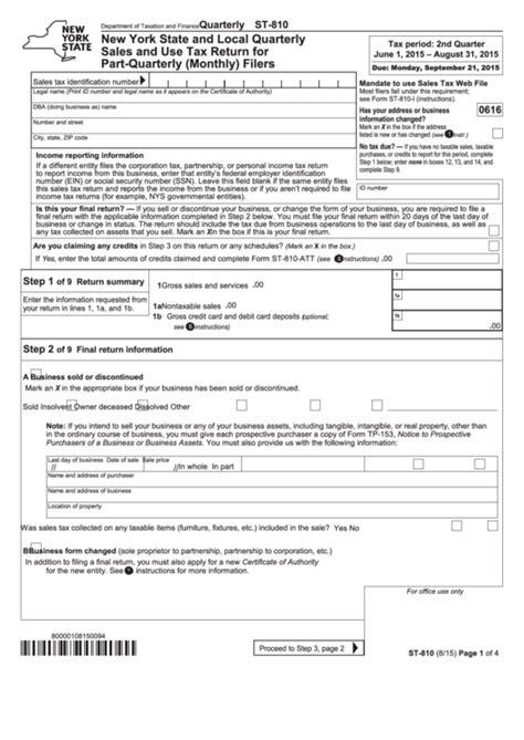 Form St New York State And Local Quarterly Sales And Use Tax