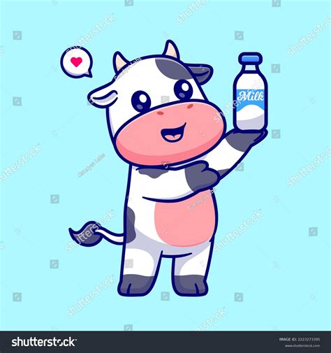 Cute Cow Holding Milk Bottle Cartoon Stock Vector Royalty Free