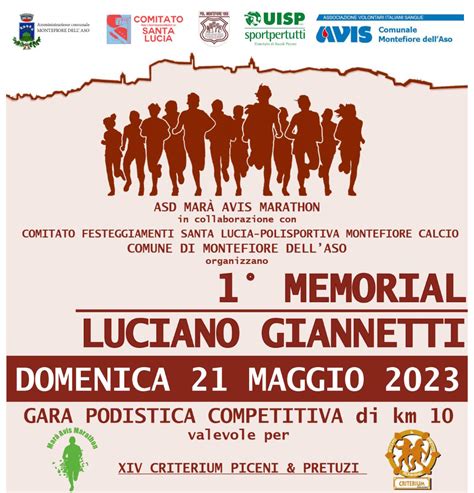 Memorial Luciano Giannetti Gara Podistica Sulla Distanza Di 10 Km A