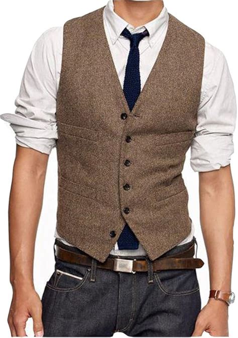 Brightmenyouth Brown Tweed Groom Vests Formal Groom S Wear Suit Vest