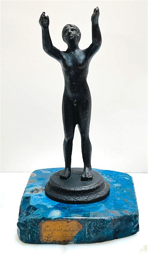 19th C Italian Diminutive Grand Tour Bronze Nude Athlete On Lapis