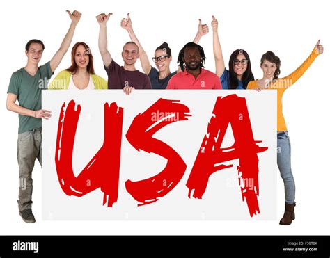 Usa Immigration Group Of Young Multi Ethnic People Holding Banner