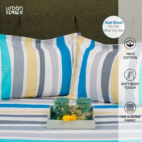 Buy Urban Space Serene Tc Cotton Bedsheets With Pillow Blue Online