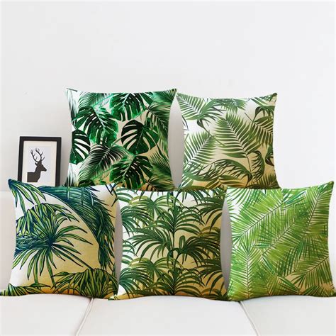 Plant Cushion Cover Tropic Tree Green Throw Pillow Cover Palm Leaf