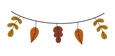 Doodle Isolated Autumn Leaves Leaf Garland Hand Drawn Vector Fallen