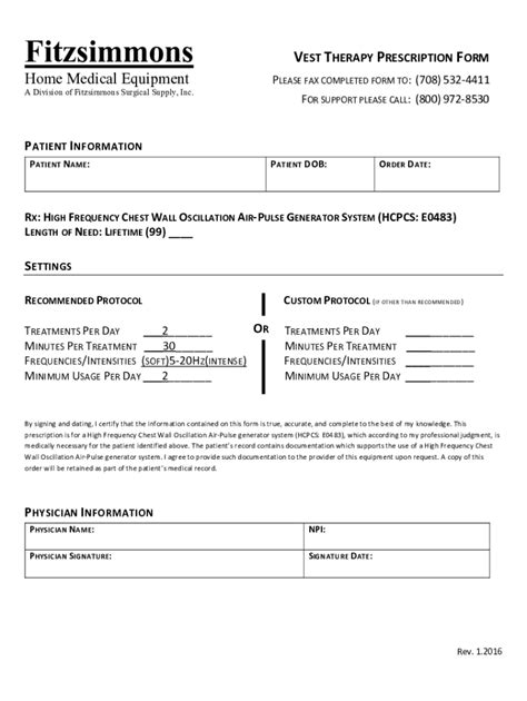 Fillable Online Fitzsimmons RESPIRATORY DME ORDER FORM Home Medical