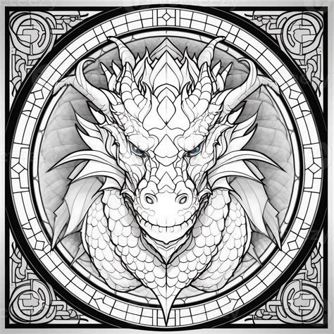 Stained Glass Dragon Coloring Pages 26910139 Stock Photo At Vecteezy