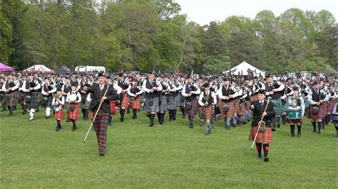 Massed Pipes And Drums March Off Ending The 2024 Banchory North Of