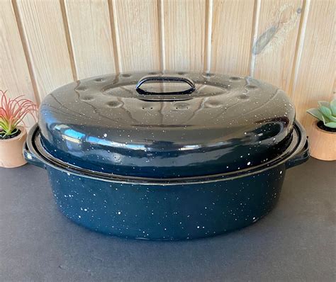 Large Black Enamelware Oval Roaster Large Roasting Pan Graniteware Oval