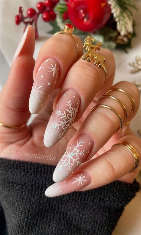 50 Stylish Festive Nail Designs Ombre Nails With Snowflake