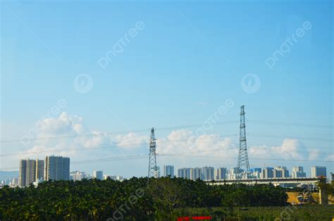 Background Langit Biru Dan Awan Putih Menara Jaringan Listrik Hd