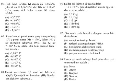 Contoh Soal Kimia Kelas 12 Semester 1