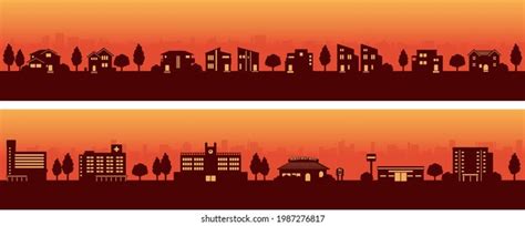 Silhouette Townscapes Sunset Stock Vector (Royalty Free) 1987276817 | Shutterstock