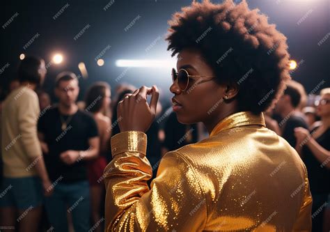 Premium Photo A Woman In A Gold Jacket And Sunglasses Smoking A