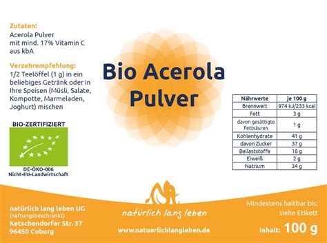 natürlich lang leben BIO Acerola Pulver 100 g Shop Apotheke