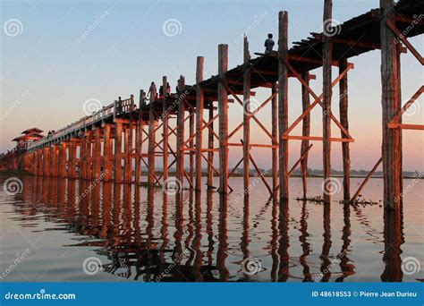 U Bein Bridge At Sunset Editorial Stock Photo Image Of People