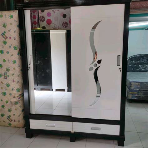 Jual Lemari Pakaian 2 Pintu Lemari Sliding 2 Pintu Motif Kaca Hitam