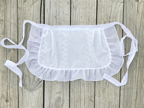 White Eyelet Waist Apron With Sheer Ruffle White Maid Apron Old