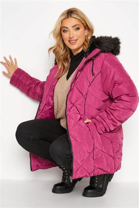 Plus Size Pink Panelled Puffer Jacket Yours Clothing