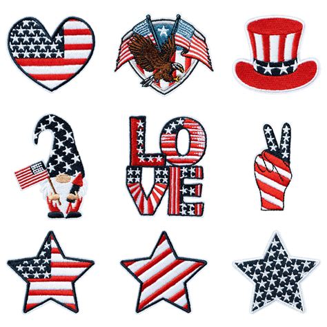 Kirako 9pcs Patriotic Iron On Patches American Flag 2nd Amendment Heart Star Sew On