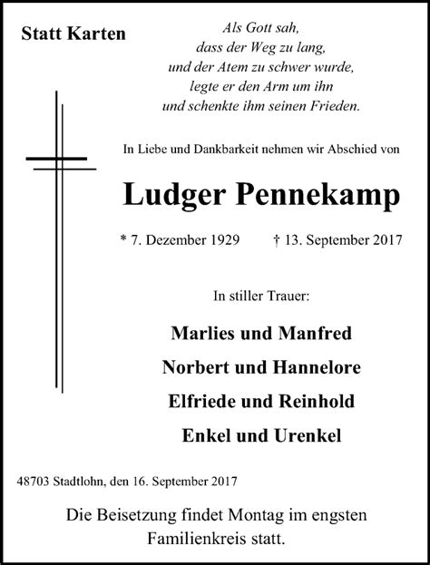 Traueranzeigen Von Ludger Pennekamp Sich Erinnern De