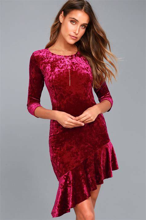 Cute Burgundy Dress Velvet Dress Bodycon Dress Lulus