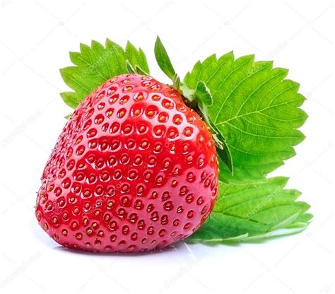 Single Strawberry With Leaves Stock Photo Margo