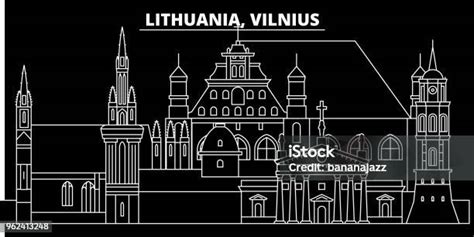 Vilnius Silhouette Skyline Lithuania Vilnius Vector City Lithuanian Linear Architecture