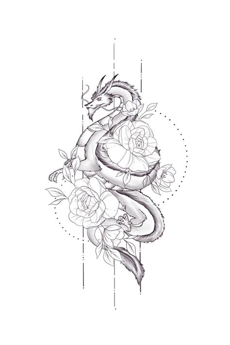 Dragon With Flowers Tattoo Design Dragon Tattoo For Women Dragon Tattoo Designs Dragon