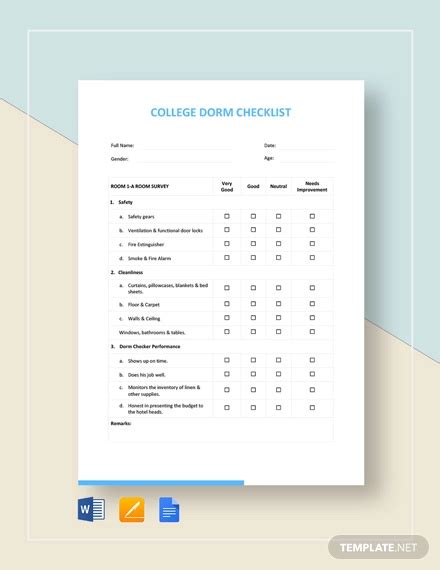 Dorm Room Checklist Template - 9+ Free Word, PDF Documents Download ...