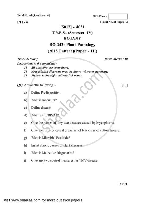 Plant Pathology 2016 2017 B Sc Botany Semester 6 Tybsc 2013 Pattern