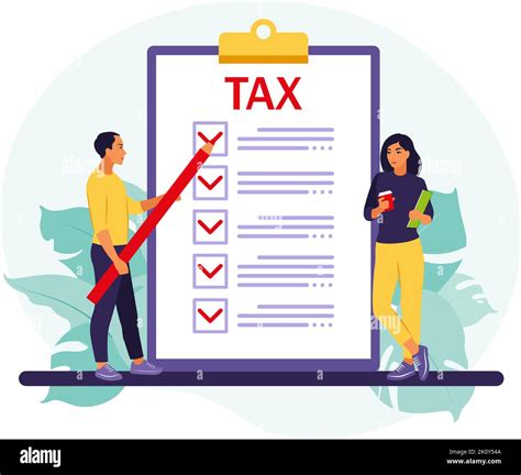 Online Tax Payment Concept People Filling Tax Form Vector