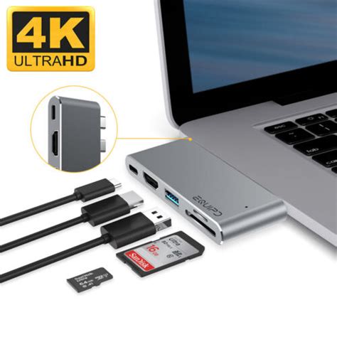 Aluminum Usb C Hub W 4k Hdmi Thunderbolt 3 Usb 3 Card Reader For Macbook Pro Ebay