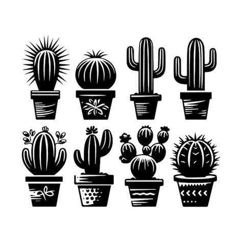 Premium Vector | A black and white drawing of cactus and cactus