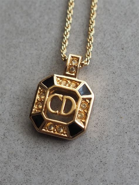 Christian Dior Necklace CD Logo Rhinestone Vintage Metal Gold - Etsy