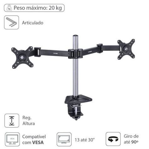 Suporte Articulado Para 2 Monitores Vinik Padrão Vesa Artic Suporte