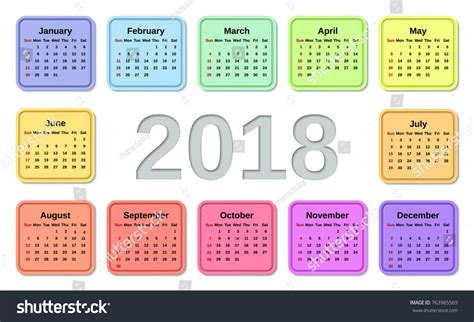 2018 Calendar Year Vector Graphics Week 库存矢量图（免版税）763985569 Shutterstock