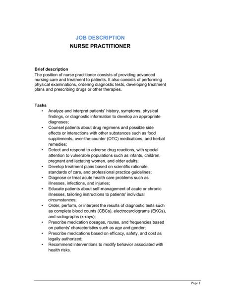 Nurse Practitioner Job Description Template Dremelmicro